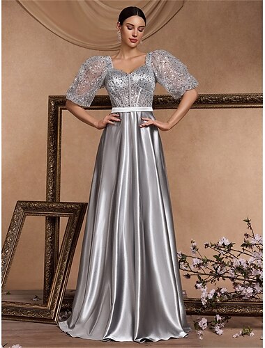  A-Linie Quinceanera-Kleider Elegant Kleid Formell Hochzeit Bodenlang Kurzarm Herzförmiger Ausschnitt Satin mit Falten Paillette 2025