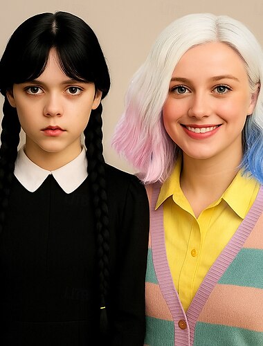  парики Wednesday Addams длинные черные плетеные парики симпатичные натуральные мягкие волосы с шапочкой для парика косы синтетические парики для вечеринки косплей парики для вечеринок карнавальные