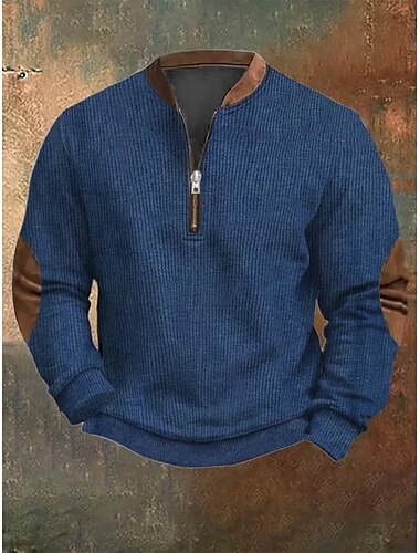  Herren Sweatshirt Viertelreißverschluss Sweatshirt Marineblau Braun Halber Reißverschluss Farbblock Halber Reißverschluss Sport & Outdoor Täglich Ferien Polyester Vintage Streetwear Lässig Herbst