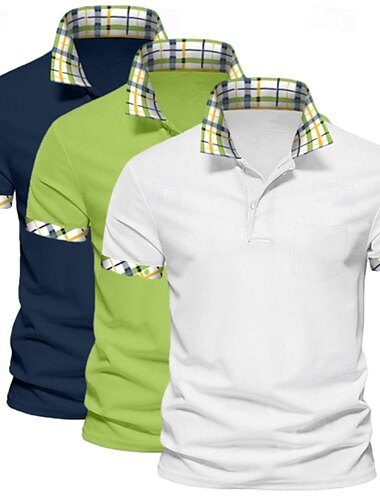  3-teiliges Herren Einfarbig Kariert Colorblock Poloshirts Golfshirt Kurzarm Revers Casual Sport & Outdoor Business Casual Knöpfe Sommer Frühling Frühling & Herbst Grün Blau Poloshirt