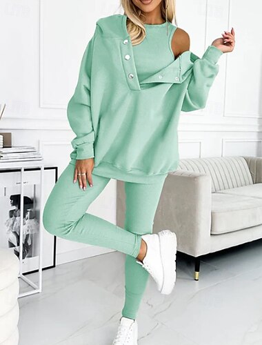  Women's Tracksuit Leggings 3-Piece Athleisure Fall Long Sleeve Thermal Warm Windproof Running Workout Athleisure Sportswear Activewear Solid Colored Dark Grey Dark Navy Green
