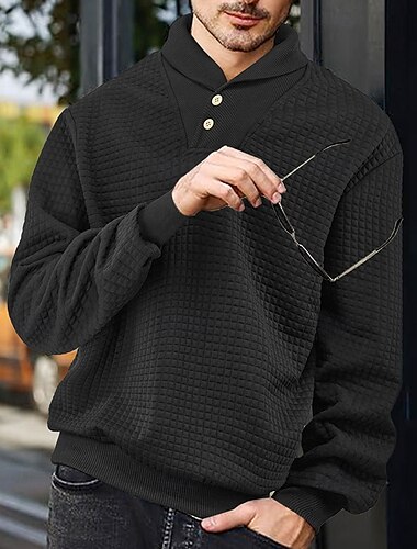  Herren Sweatshirt Schwarz Weiß Armeegrün Marineblau Khaki Revers Einfach Strukturiert Sport & Outdoor Täglich Ferien Polyester Streetwear Basic Lässig Frühling Herbst Bekleidung Kapuzenpullover