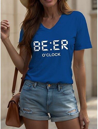  Oktoberfest Damen T Shirt Grafik Buchstabe Vintage Stilvoll Klassisch Kurzarm V Ausschnitt Normale Oberteile Täglich Druck Schwarz Weiß Gelb Rote Blau Sommer Frühling