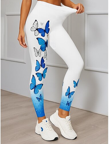  Dam Damasker Elegant Aktiv Semester Fullängd Hög midja Grafisk Fjäril 3D-utskrift Snabb tork Mateial som andas Mjuk Elastisk Utomhus Hem Casual Rosa Blå Grön Vår Höst Smal passform
