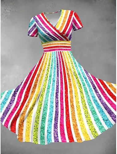  Damen Midikleid Etui-Kleid Wickelkleid Sommerkleid Faltenkleid Urlaub Party Lässig Täglich Ferien Ausgehen Normale Passform Ombre Grafik Geometrisch Halbarm V Ausschnitt Rosa Rote Blau Orange Sommer