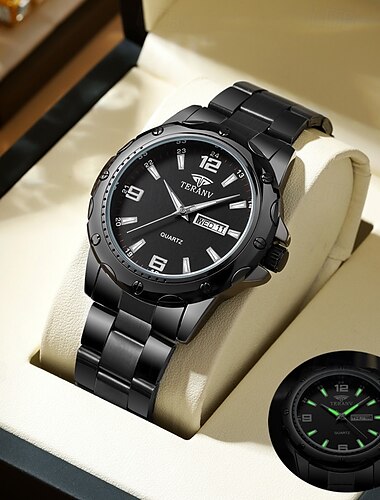  Elegante reloj de cuarzo de negocios con pulsera de acero inoxidable para hombre, clasificación de resistencia al agua IPX7, pantalla luminosa de fecha y día, reloj de pulsera deportivo, moderno y