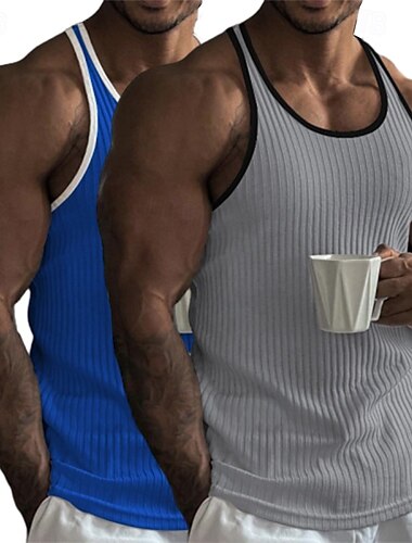  2-teiliges Herren-Tanktop, Wife Beater Shirt, ärmellos, Rundhalsausschnitt, Sommer, Farbblock, Pit Strip, Modedesigner, sportlich, Outdoor, Casual, Ausgehen, weiß, schwarz, Top Tee für Männer