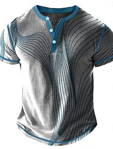  Hombre Geométrico Abstracto Henley Shirt Camiseta de gofres Manga Corta Diario Retro Antiguo Clásico Deporte Casual Festivos Verano Primavera verano Púrpura Rojo Azul Piscina Gris Henley Camiseta
