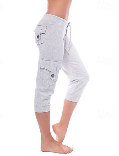  Damen Cargo-Hosen Caprihose Stoffhosen Streetwear Lässig Wadenlang Natürliche Taille Einfach Tasche Elastisches Kordelzugdesign Bequem Außenbereich Urlaub Streetwear Wein Marineblau Grau Schwarz