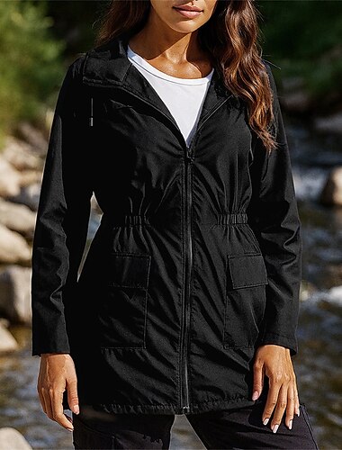  Damen Wanderjacke Sportjacke Außen Wasserdicht Winddicht Schnelltrocknend Leicht Wanderoutfits Wanderbekleidung Frühling Herbst Jacke Tennis Golfspiel Laufen Einfarbig Schwarz Marinenblau Dunkelgrün