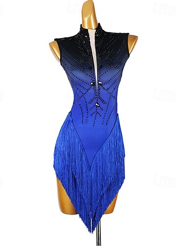  Lateinamerikanischer Tanz Kleid Quaste Kristalle / Strasssteine Damen Leistung Alltagskleidung Ärmellos Spandex