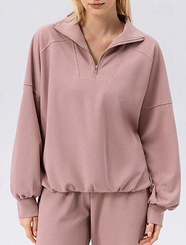  Moletom feminino para corrida, gola alta, proteção solar, à prova de vento, leve, com zíper, manga comprida, esportivo, cor sólida, top para pilates, academia, corrida, ajuste solto, roupa esportiva