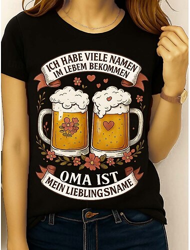  女性用 Tシャツ グラフィック レタード ヴィンテージ スタイリッシュ クラシック 半袖 クルーネック ラウンドネック レギュラートップス 日常 週末 プリント ブラック ルビーレッド ブルー 夏 春