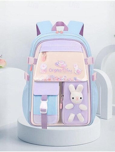  Damen Kinder Jungen Rucksack Schulranzen Schule Cartoon Oxford Verstellbar Großes Fassungsvermögen Leicht Druck Rosa Blau Purpur