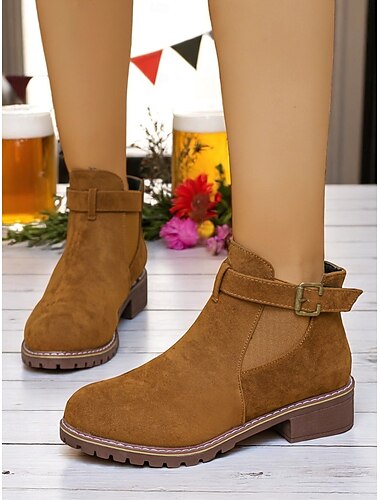  Bottines marron pour femmes – bottes d'automne avec bride à boucle pour l'Oktoberfest, les marchés fermiers, les festivals de bière et les journées champêtres en plein air