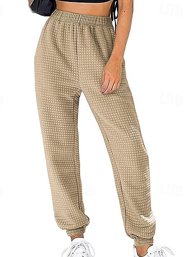  Damen Cargo-Hosen Stoffhosen Streetwear Lässig Volle Länge Natürliche Taille Einfach Tasche Elastischer Bund Bequem Außenbereich Urlaub Ausgehen Wein Grau Weiß Armeegrün Herbst Normale Passform