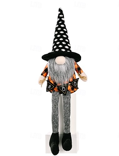  Halloween-gnomdekorasjon med lange ben og hengende ben, Rudolf-dukkefigur uten ansikt, kosteheksedukkepynt