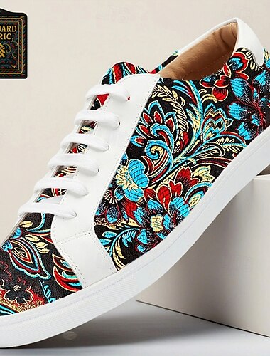  Baskets en tissu jacquard multicolore pour hommes, chaussures décontractées à lacets à la mode avec tige texturée, idéales pour les voyages de style urbain et l'utilisation quotidienne