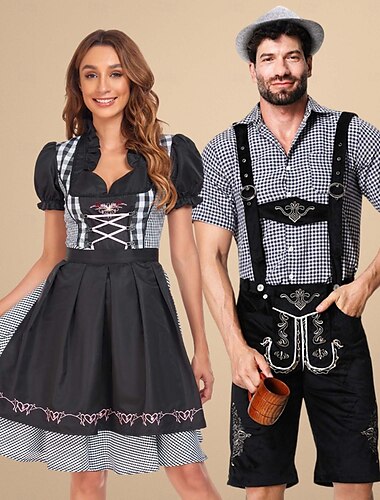  Совпадающий костюм Октоберфеста - дирндль для женщин или lederhosen для мужчин альпийское немецкое баварское пивное платье идеально подходит для пивного фестиваля вечеринки Хэллоуина тематической