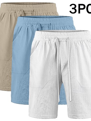  Homme Shorts Shorts en Lin Shorts d'été Shorts de plage Avec Poches Cordon de serrage Taille Élastique Uni Confort Respirant Longueur Genou Occasionnel Quotidien Fête Vacances Mode Blanc + Noir