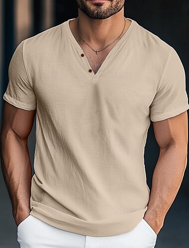  Herren Henley Hemd T-Shirt Kurzarm Einfarbig Einfach Mode Designer Basic Knöpfe V Ausschnitt Urlaub Straße Lässig Sommer Dunkelgrau Weiß Blau Henley T-Shirt