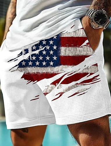  Självständighetsdagen Herr Amerikanska amerikanska flaggan Patriotisk Fjärde juli Våffelshorts Svett shorts Casual shorts Medium Midja Mode Casual Helgdag Festival Elastisk dragsko i midjan Shorts