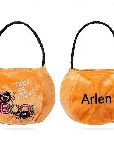  Geantă personalizată cu dovleac de Halloween pentru copii, coșuleț personalizat pentru bomboane pentru trick or treat, geantă magică pentru bomboane cu nume brodat, sac nețesut de mare capacitate