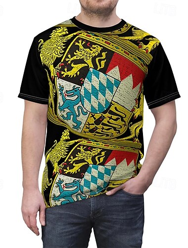  Oktoberfest Bayerisches Wappen T-Shirt Bayerisch München Deutsch Grafik Für Herren Erwachsene Karneval Oktoberfestbier 3D-Druck Party Alltagstauglich