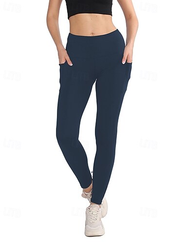  Damen Pilates-Leggings Capri Leggings Sporthosen Taschen Leicht Pilates Fitnessstudio Laufen Hosen Marineblau Schwarz Rosa Übergröße Sport Sportkleidung Mikroelastisch