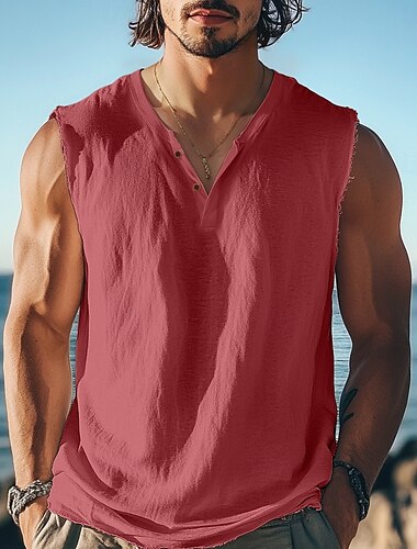  Herren T Shirt Ärmellos Kurzarm V Ausschnitt Sommer Einfach Texture Mode Klassisch Lässig Rein Straße Lässig Sport Weiß Blau Rote Top T-Shirt für Herren