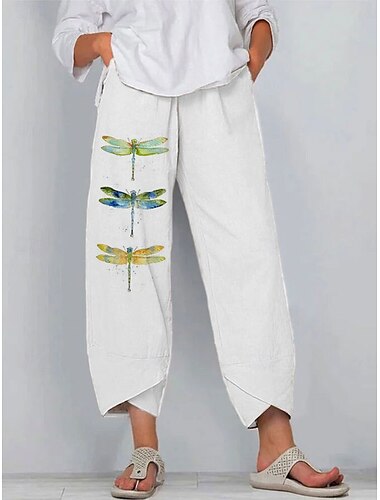  Damen Chinos Baggy-Hosen Urlaub Vintage Ethno-Stil Knöchellang Hohe Taille Grafik Tiermotiv Patchwork Kordelzug Drucken Atmungsaktiv Mikroelastisch Formell Urlaub Straße Rubinrot Weiß Rosa aschgrau