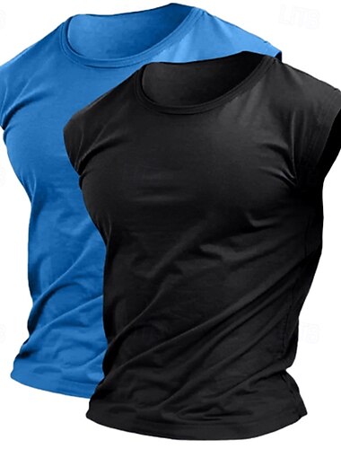  Herren T Shirt Feuchtigkeitsableitende Hemden Ärmellos Kurzarm Rundhalsausschnitt Sommer Einfach Sport Mode Leicht 2 teilig Urlaub Lässig Ferien Blau+Hellblau Grün & Weiß Weiß + blau Top T-Shirt für