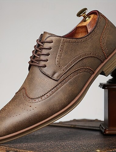  Bruine brogue-schoenen van imitatieleer voor heren - nette veterschoenen voor zakelijke gelegenheden, kantoor en semi-formele gelegenheden