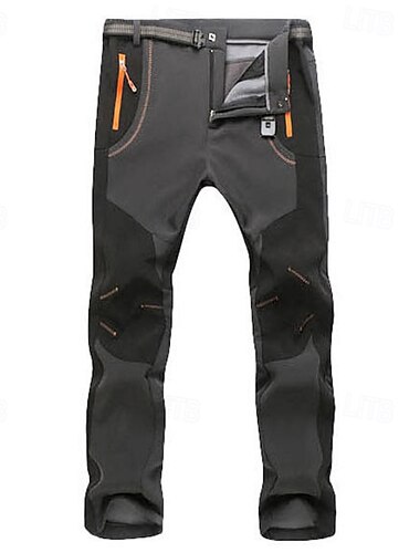  Herren Wanderhosen Fleecegefütterte Hosen Patchwork Winter Außen Normale Passform Thermowarm Winddicht Schnelltrocknend Leicht Unterteile Reißverschlusstasche Dunkelgrau Schwarz Laufen Camping
