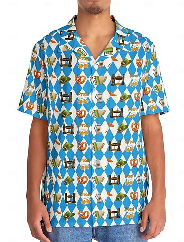  Oktoberfest Bier Lederhosen-Print Hawaiihemden Aloha-Hemd Bayerisch München Deutsch Grafik Für Herren Erwachsene Karneval Oktoberfestbier 3D-Druck Urlaub Party