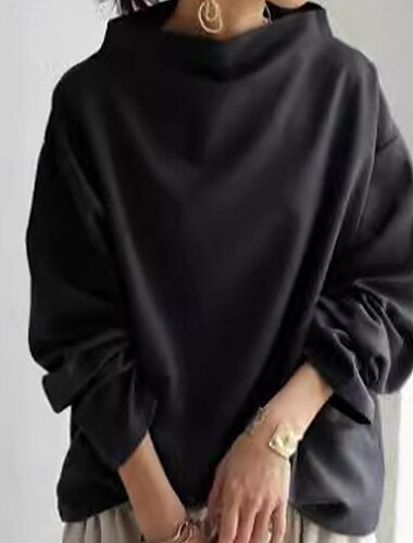  Mujer Sudadera Sudaderas Plano Ropa de calle Clásico Casual Manga Larga Cuello vuelto holgado Tops regulares Uso Diario Deportes Noche Negro Primavera Otoño