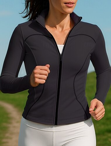  Damen Laufjacke Outdoorjacke Vollreißverschluss Schlank Langarm Oberbekleidung Sportlich Atmungsaktiv Schnelltrocknend Leicht Elastisch Tennis Golfspiel Laufen Sportbekleidung Sportkleidung Einfarbig