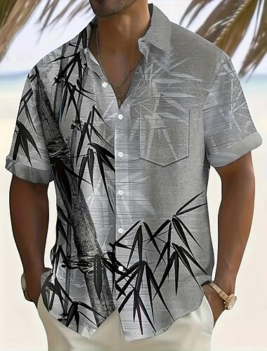  Herren Kokospalme Tropische Pflanzen Sommer Hawaiihemd Knopfhemd Alohahemd Kurzarm Hawaiianisch Ferien Strandbekleidung Sommer Frühling Umlegekragen 3D-Druck Hemden mit Kragen Eine Tasche vorne Gelb