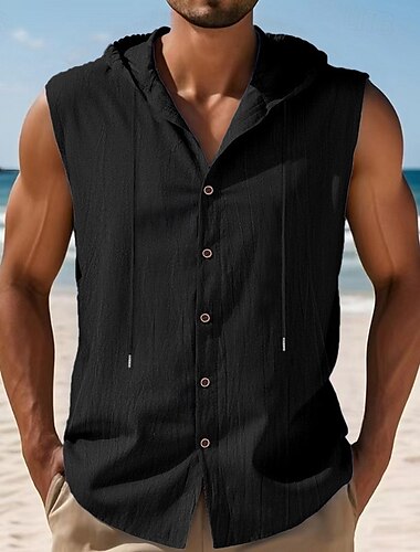  Herren Tank Top Weste Unterhemd Ärmelloses Shirt Ärmellos Mit Kapuze Sommer Einfach Mode Designer Basic Knöpfe Urlaub Straße Ausgehen Schwarz Weiß Gelb Top T-Shirt für Herren