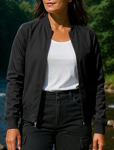  Damen Wanderjacke Regenmantel Sportjacke Außen Wasserdicht Winddicht Schnelltrocknend Leicht Wanderoutfits Wanderbekleidung Frühling Herbst Jacke Tennis Golfspiel Laufen Einfarbig Schwarz Marinenblau
