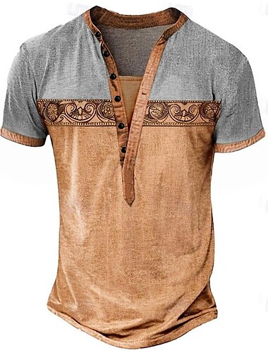  Herren Geometrisch Ethnisch T Shirt Henley Hemd T-Shirt Kurzarm Designer Basic Ethnisch Outdoor Lässig Täglich Sommer Hellgrün Marineblau Braun Grau Henley Henley T-Shirt