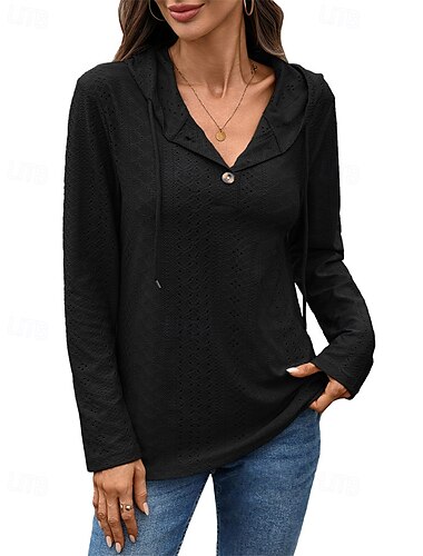  Damen Kapuzenpullover Einfach Streetwear Lässig Bequem Langarm Mit Kapuze Normale Oberteile Straße Ferien Ausgehen Knöpfe Schwarz Rosa Marineblau Grün Herbst