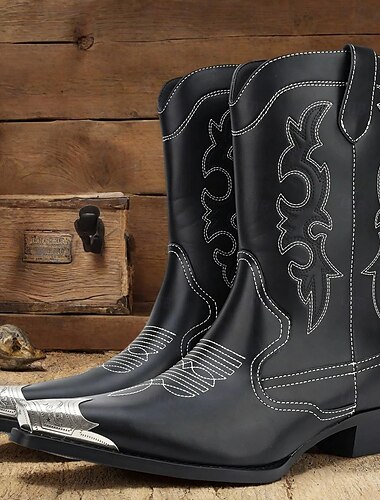  Hombre Botas Botas cowboy Zapatos de Paseo Vintage Casual Microfibra Templado Cómodo Antideslizante Mocasín Negro