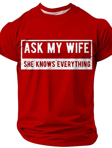  Herren Lustiger Slang Ehefrau T Shirt Kurzarm T-Shirt 3D-Druck Rundhalsausschnitt Hemd Mode Täglich Basic Straße Lässig Täglich Schwarz Rote Blau Sommer Frühling Ganzjahres Bekleidung S M L XL XXL