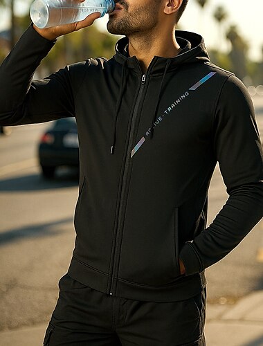  Voor heren Hardloopjack Buitenjas Volledige ritssluiting Lange mouw Overkleding Sportief Herfst Sneldrogend Lichtgewicht Ademend Tennis Golf Hardlopen Sportkleding Sportkleding Lapwerk Donker Grijs