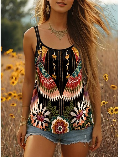  Damen Camisole-Tanktop Grafik Geometrisch Vintage Stilvoll Ärmellos Rundhalsausschnitt Normale Oberteile Täglich Ferien Druck Schwarz Rote Blau Sommer Frühling