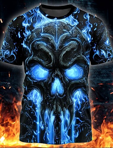  Halloween Herren Schädel T Shirt Kurzarm T-Shirt 3D-Druck Rundhalsausschnitt Hemd Gotisch Straße Lässig Täglich Rote Blau Purpur Sommer Frühling Ganzjahres Bekleidung S M L XL XXL XXXL