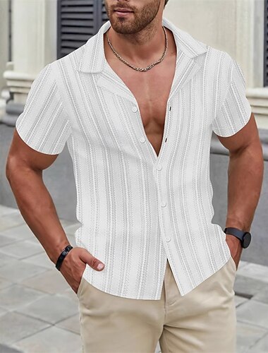  Ανδρικά Πουκάμισο Καλοκαιρινό πουκάμισο Casual πουκάμισο Πουκάμισο παραλίας Πουκάμισο με κουμπιά Μαύρο Λευκό Καφέ Σομόν Κοντομάνικο Ριγέ Πέτο Διακοπές Χαβανέζα Ρούχα Μοντέρνα Καθημερινό Άνετο