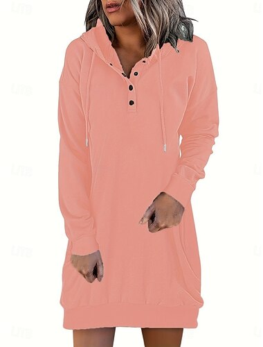  Damen Minikleid Shiftkleid Lässig Täglich Lässiger Schnitt Grafik Langarm Mit Kapuze Schwarz Weiß Rosa Wein Frühling Herbst Winter