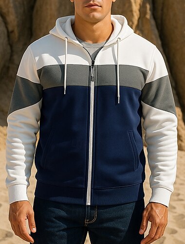  Herren Laufjacke Outdoorjacke Tasche Kordelzug Langarm Oberteil Athleisure Herbst Winddicht Wandern Laufen Sportbekleidung Sportkleidung Patchwork Weiß Rote Blau